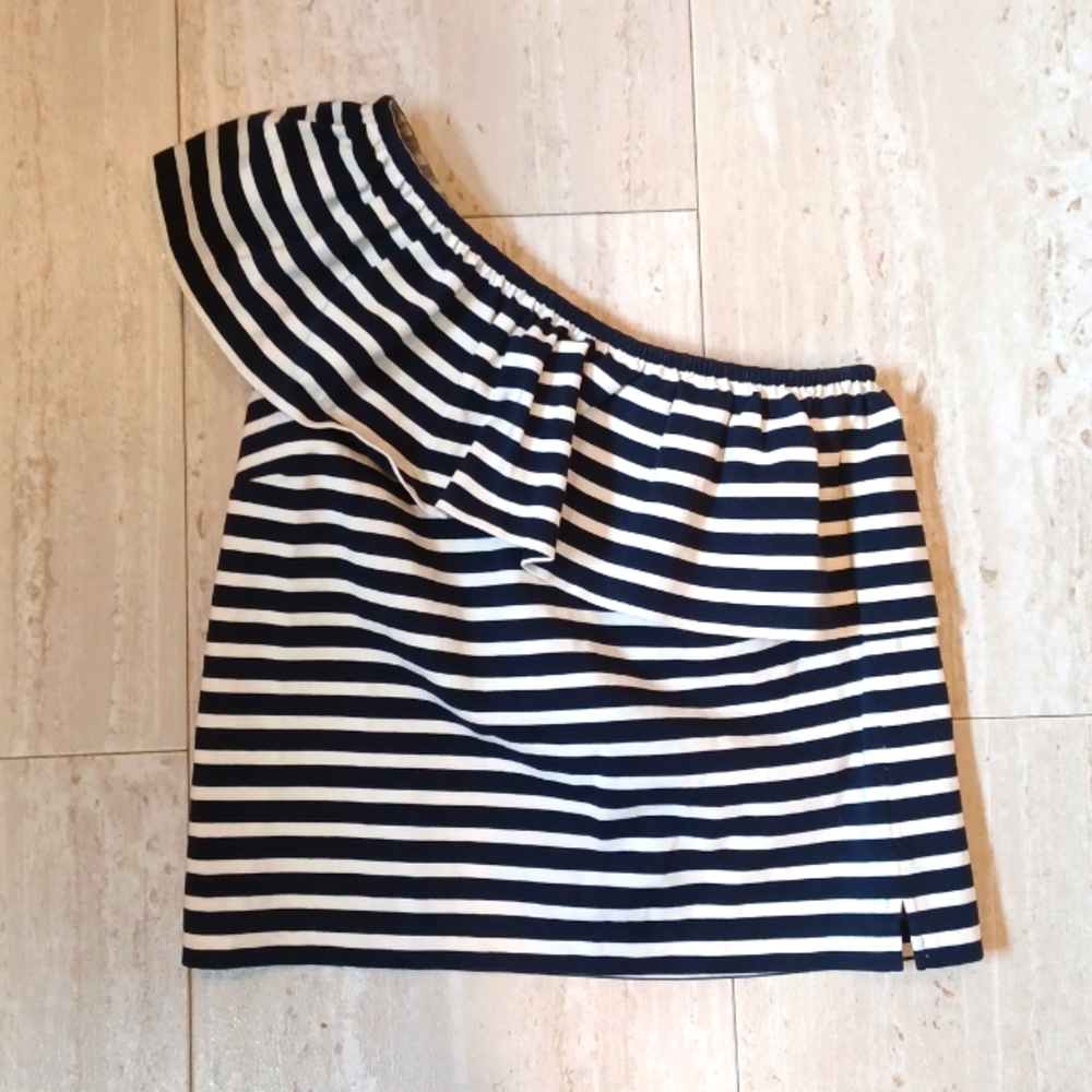J. Crew Blue/White Striped One Shoulder Nautical Top